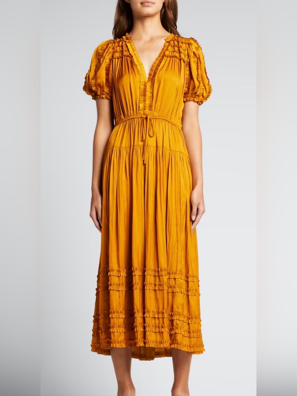 Ulla Johnson Rose Shirred Plissé Midi Dress - Goldenrod NWOT